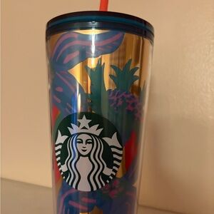 Starbucks Gold and Blue Tropical Tumbler